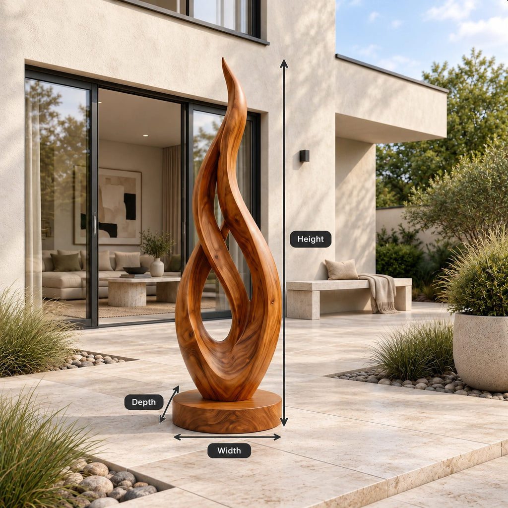 Contemporary Solid Wood Sculpture With Rising Flame Form For Entryway