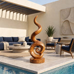 Organic Solid Wood Sculpture With Curled Spiral Base For Home Office