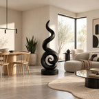 Organic Solid Wood Sculpture With Curled Spiral Base For Home Office