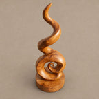 Organic Solid Wood Sculpture With Curled Spiral Base For Home Office
