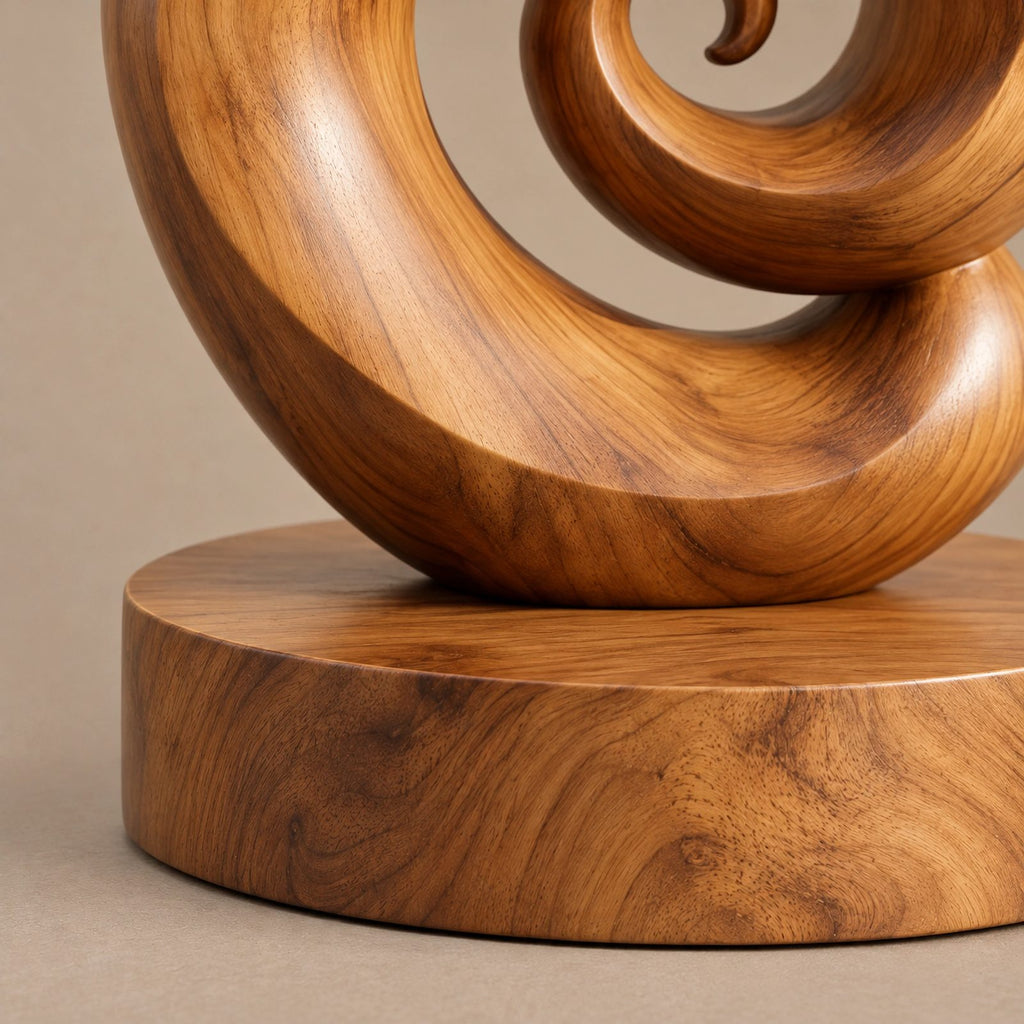 Organic Solid Wood Sculpture With Curled Spiral Base For Home Office