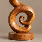 Organic Solid Wood Sculpture With Curled Spiral Base For Home Office