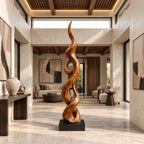 Minimalist Solid Wood Sculpture With Double Helix Twist For Hallway