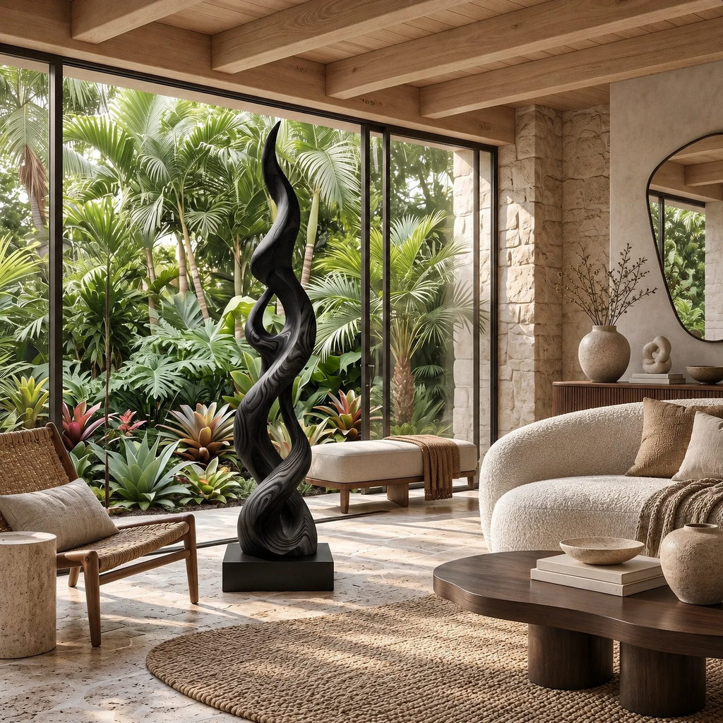Minimalist Solid Wood Sculpture With Double Helix Twist For Hallway