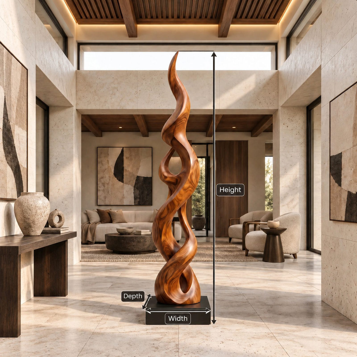Minimalist Solid Wood Sculpture With Double Helix Twist For Hallway