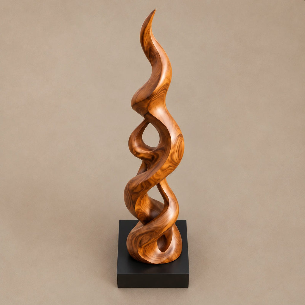 Minimalist Solid Wood Sculpture With Double Helix Twist For Hallway