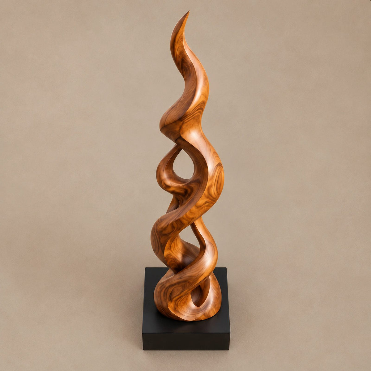 Minimalist Solid Wood Sculpture With Double Helix Twist For Hallway