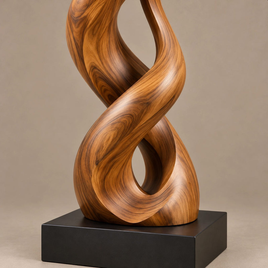 Minimalist Solid Wood Sculpture With Double Helix Twist For Hallway