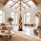 Farmhouse Solid Wood Sculpture With Dancing Flame Form For Living Room