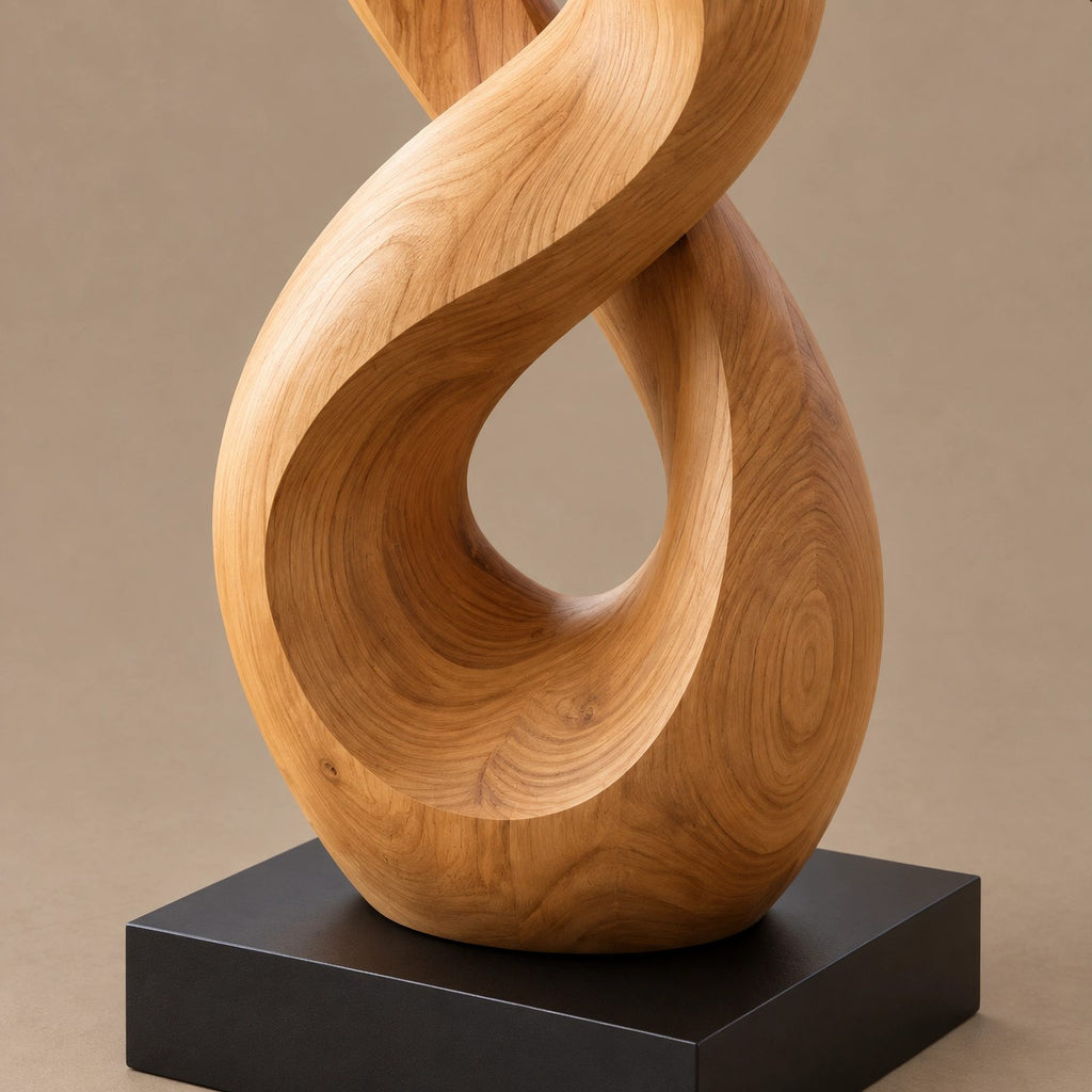 Farmhouse Solid Wood Sculpture With Dancing Flame Form For Living Room
