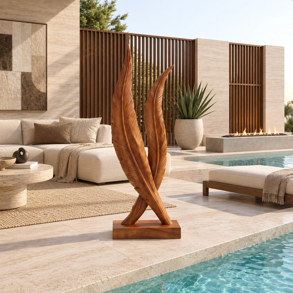 Scandinavian Solid Wood Sculpture With Twin Flame Blades For Home Office