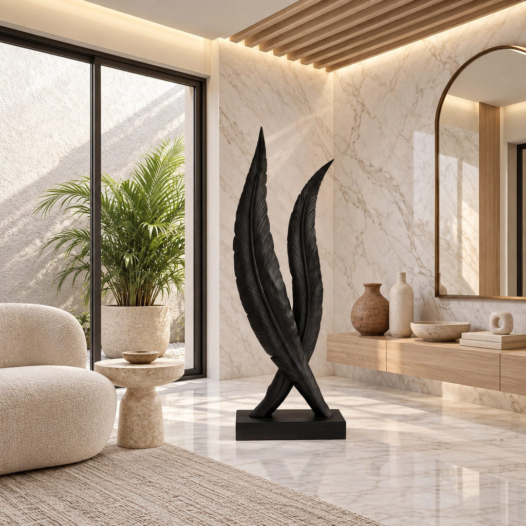 Scandinavian Solid Wood Sculpture With Twin Flame Blades For Home Office