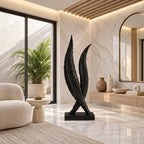 Scandinavian Solid Wood Sculpture With Twin Flame Blades For Home Office
