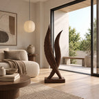 Scandinavian Solid Wood Sculpture With Twin Flame Blades For Home Office