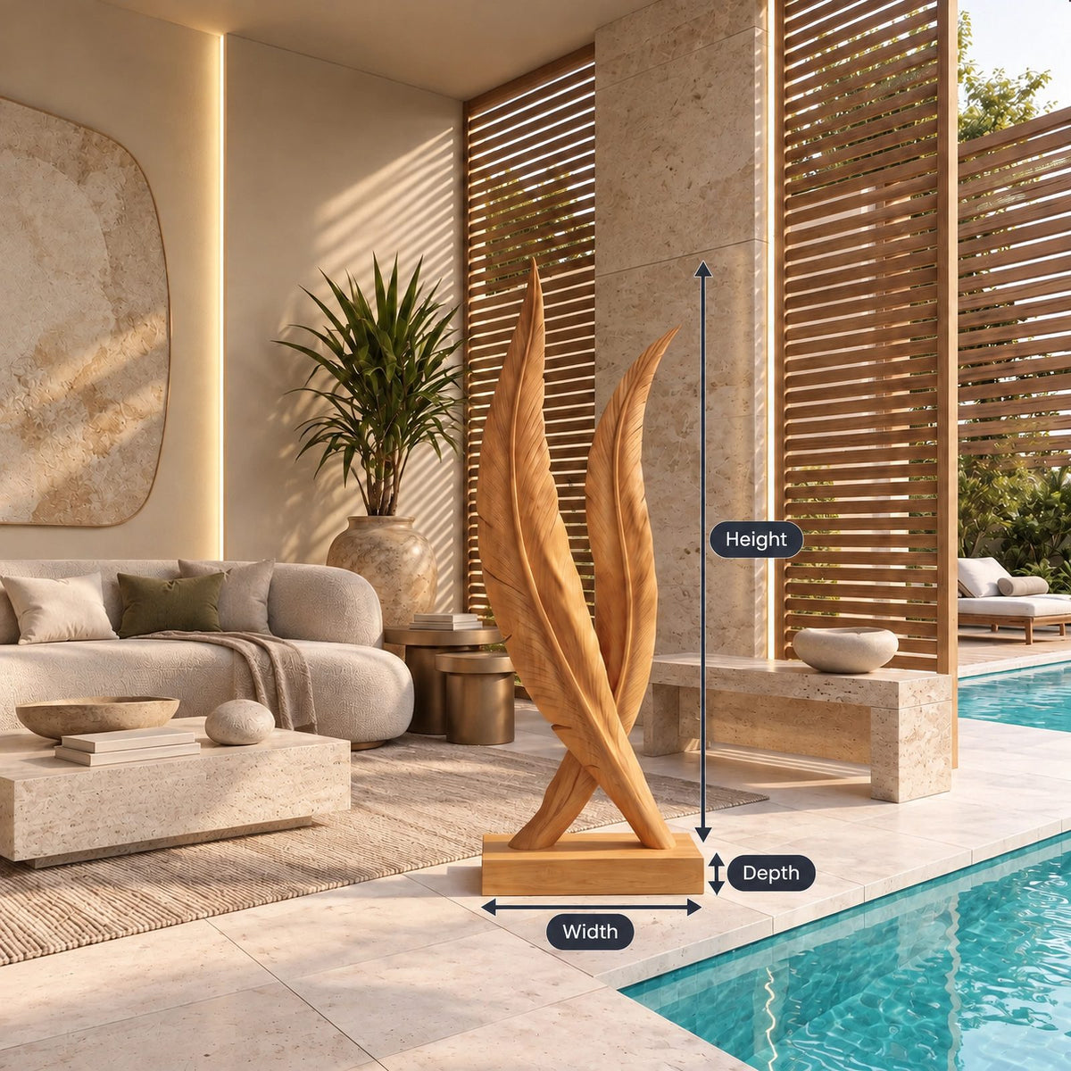 Scandinavian Solid Wood Sculpture With Twin Flame Blades For Home Office