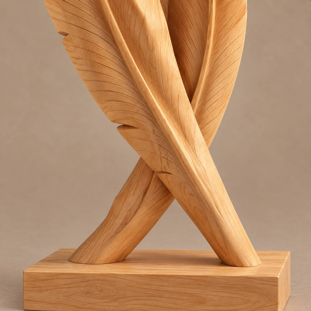 Scandinavian Solid Wood Sculpture With Twin Flame Blades For Home Office