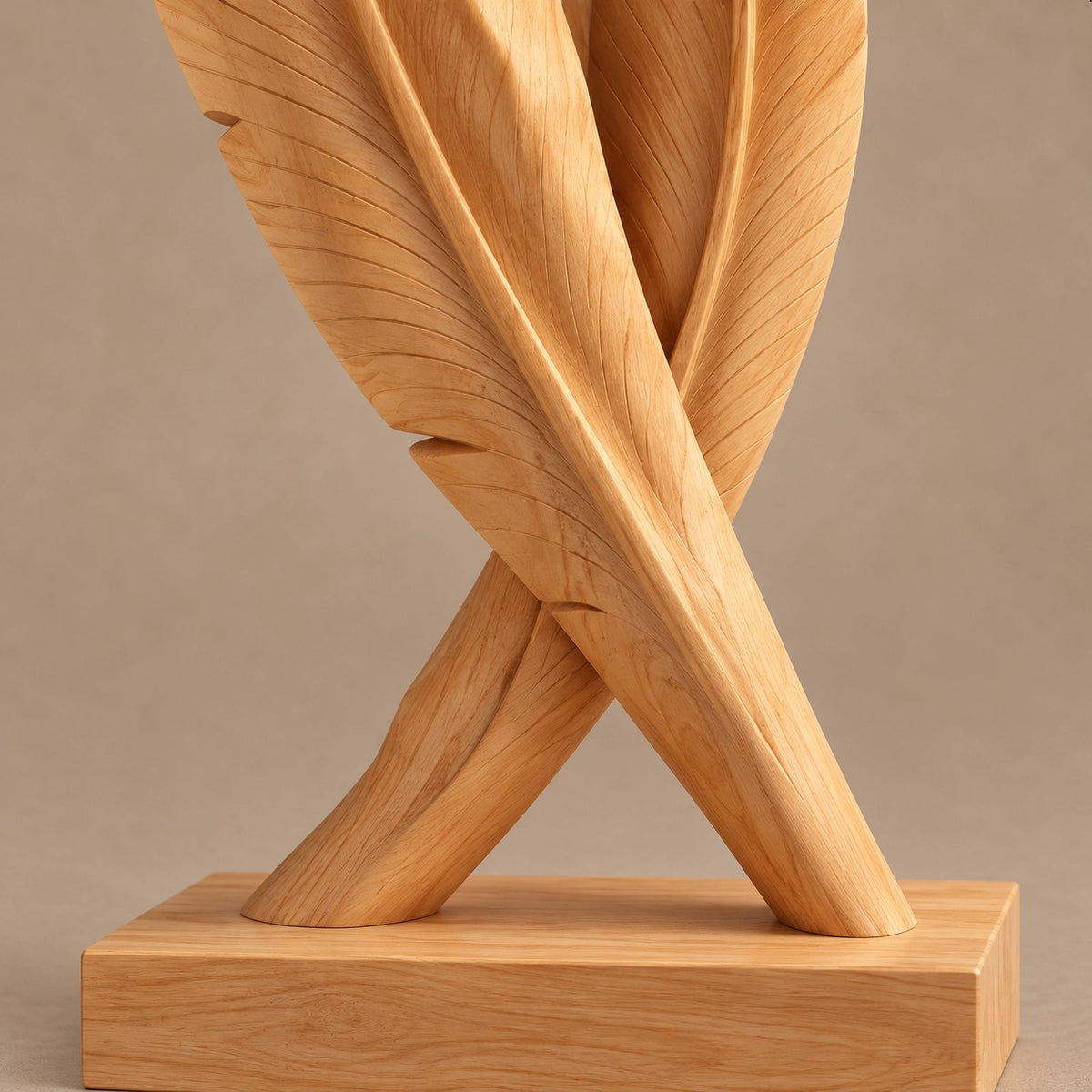 Scandinavian Solid Wood Sculpture With Twin Flame Blades For Home Office
