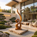 Organic Solid Wood Sculpture With Coiled Spiral Swirl For Living Room