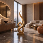 Organic Solid Wood Sculpture With Coiled Spiral Swirl For Living Room
