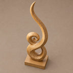 Organic Solid Wood Sculpture With Coiled Spiral Swirl For Living Room
