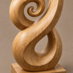 Organic Solid Wood Sculpture With Coiled Spiral Swirl For Living Room