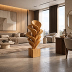 Modern Solid Wood Sculpture With Fanned Flame Fronds For Entryway