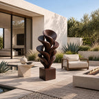 Modern Solid Wood Sculpture With Fanned Flame Fronds For Entryway