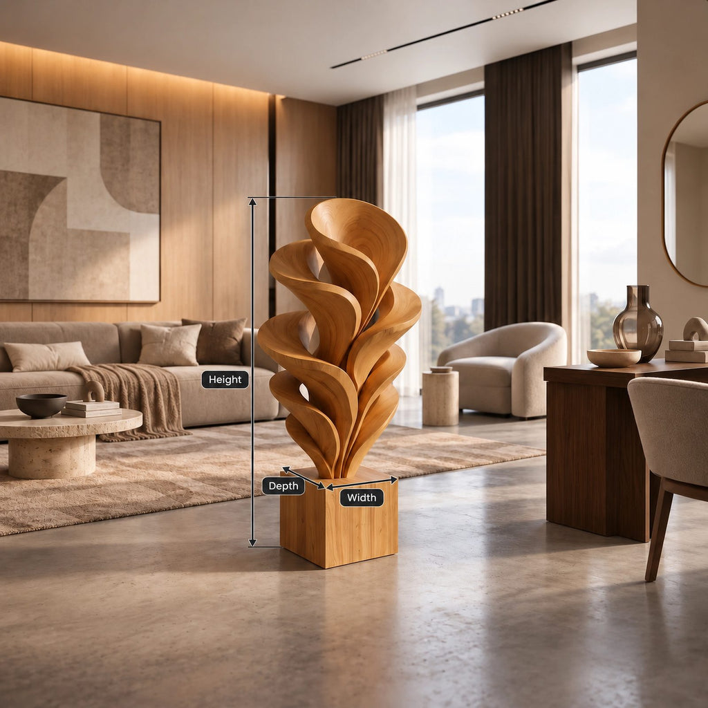 Modern Solid Wood Sculpture With Fanned Flame Fronds For Entryway