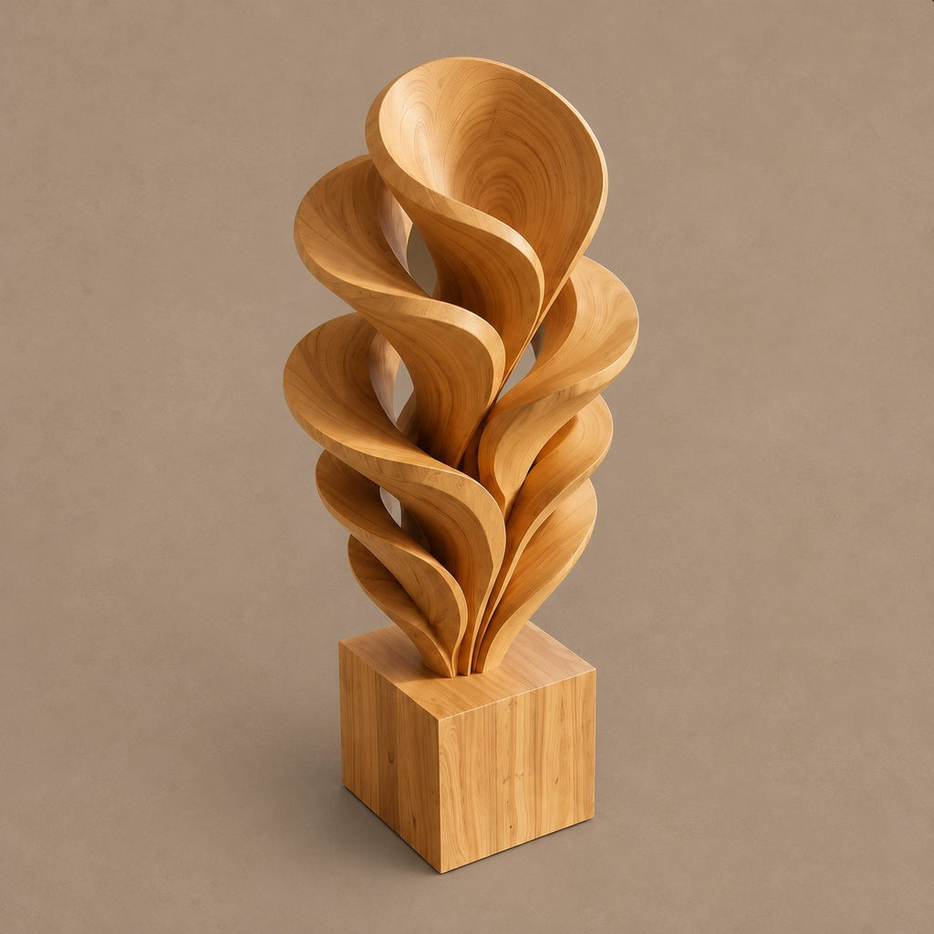 Modern Solid Wood Sculpture With Fanned Flame Fronds For Entryway