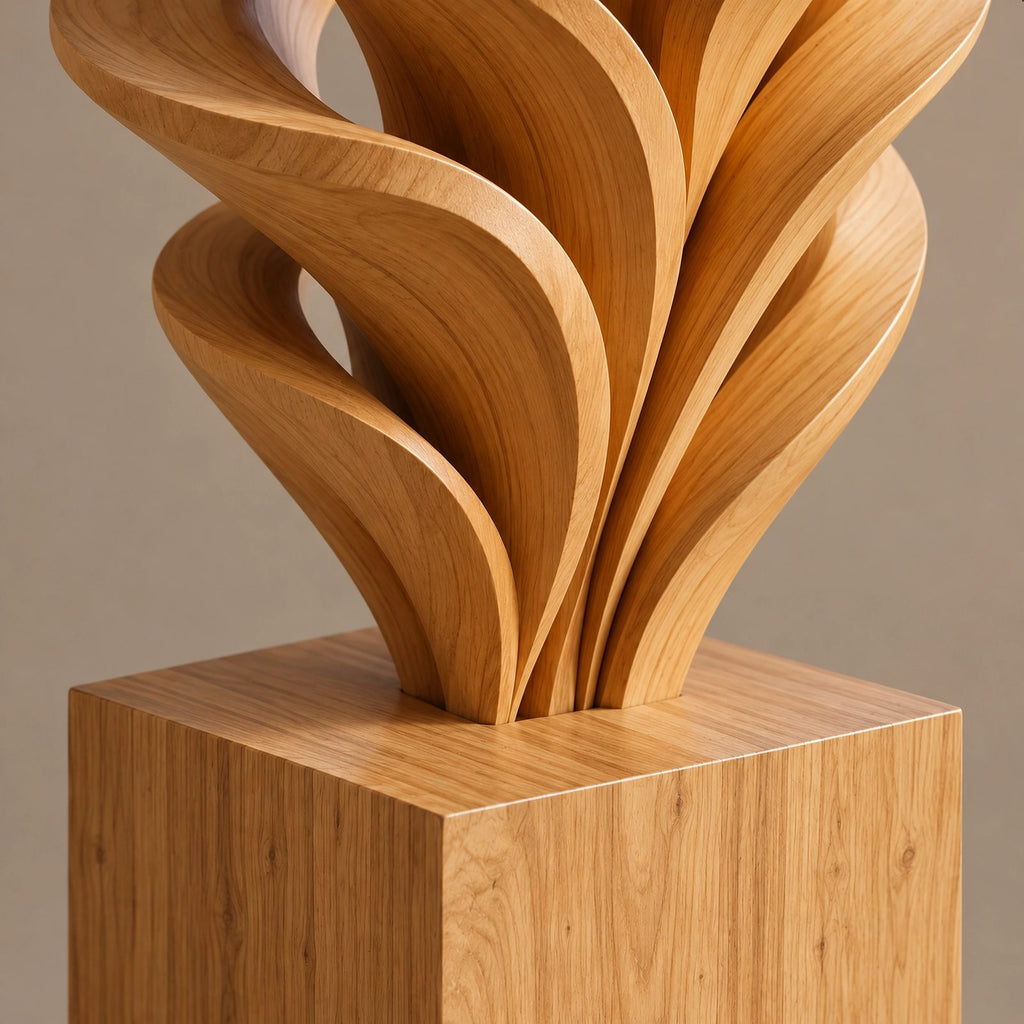 Modern Solid Wood Sculpture With Fanned Flame Fronds For Entryway
