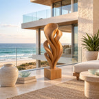 Rustic Solid Wood Sculpture With Rising Flame Fan For Hallway
