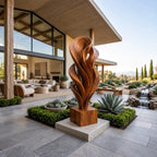 Rustic Solid Wood Sculpture With Rising Flame Fan For Hallway