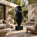 Rustic Solid Wood Sculpture With Rising Flame Fan For Hallway