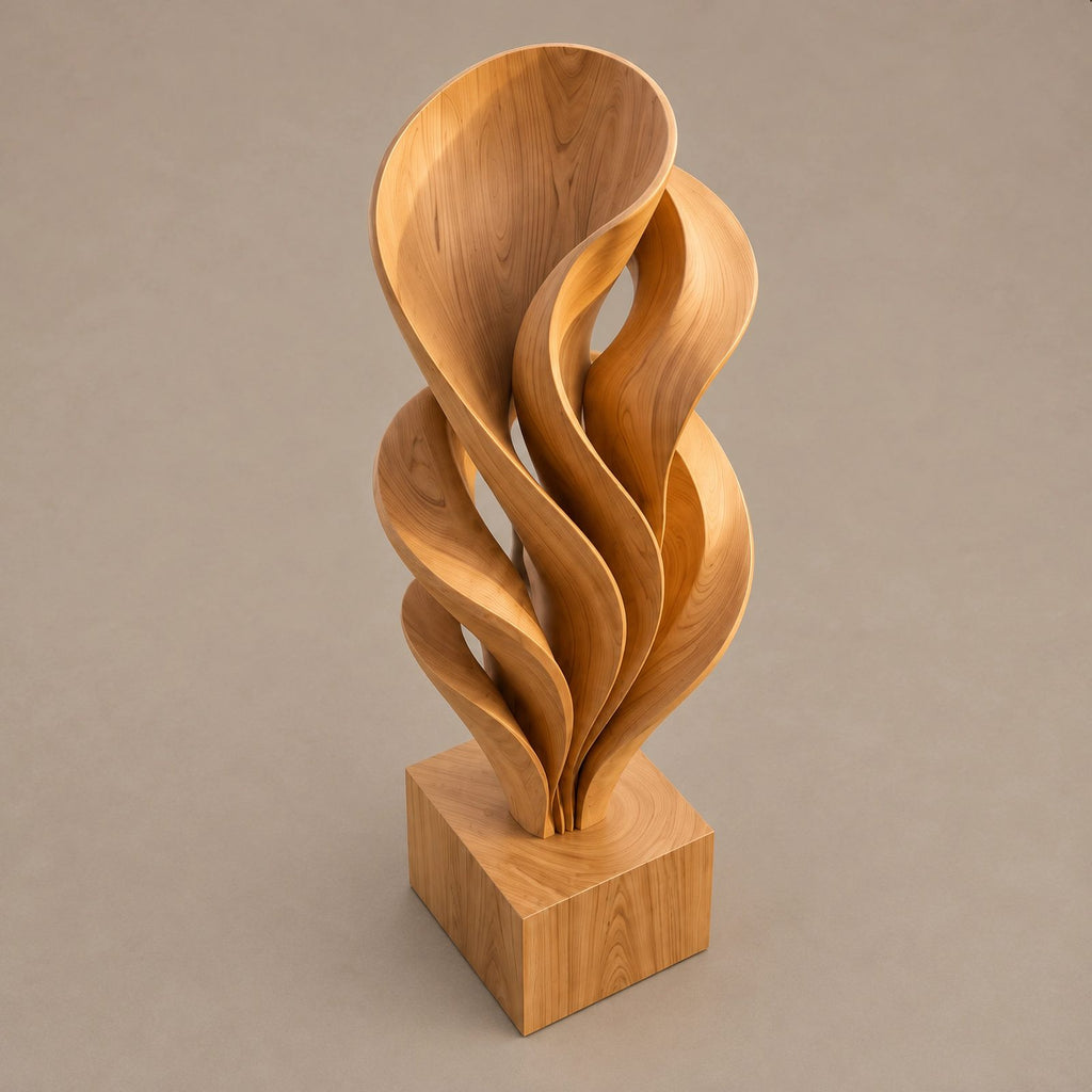 Rustic Solid Wood Sculpture With Rising Flame Fan For Hallway
