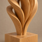 Rustic Solid Wood Sculpture With Rising Flame Fan For Hallway
