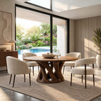 Sculptural Round Dining Table With Carved Pedestal Base For Dining Room