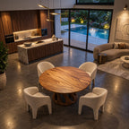 Sculptural Round Dining Table With Carved Pedestal Base For Dining Room
