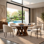 Sculptural Round Dining Table With Carved Pedestal Base For Dining Room