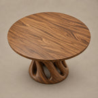 Sculptural Round Dining Table With Carved Pedestal Base For Dining Room