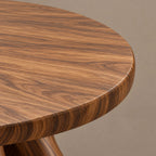Sculptural Round Dining Table With Carved Pedestal Base For Dining Room