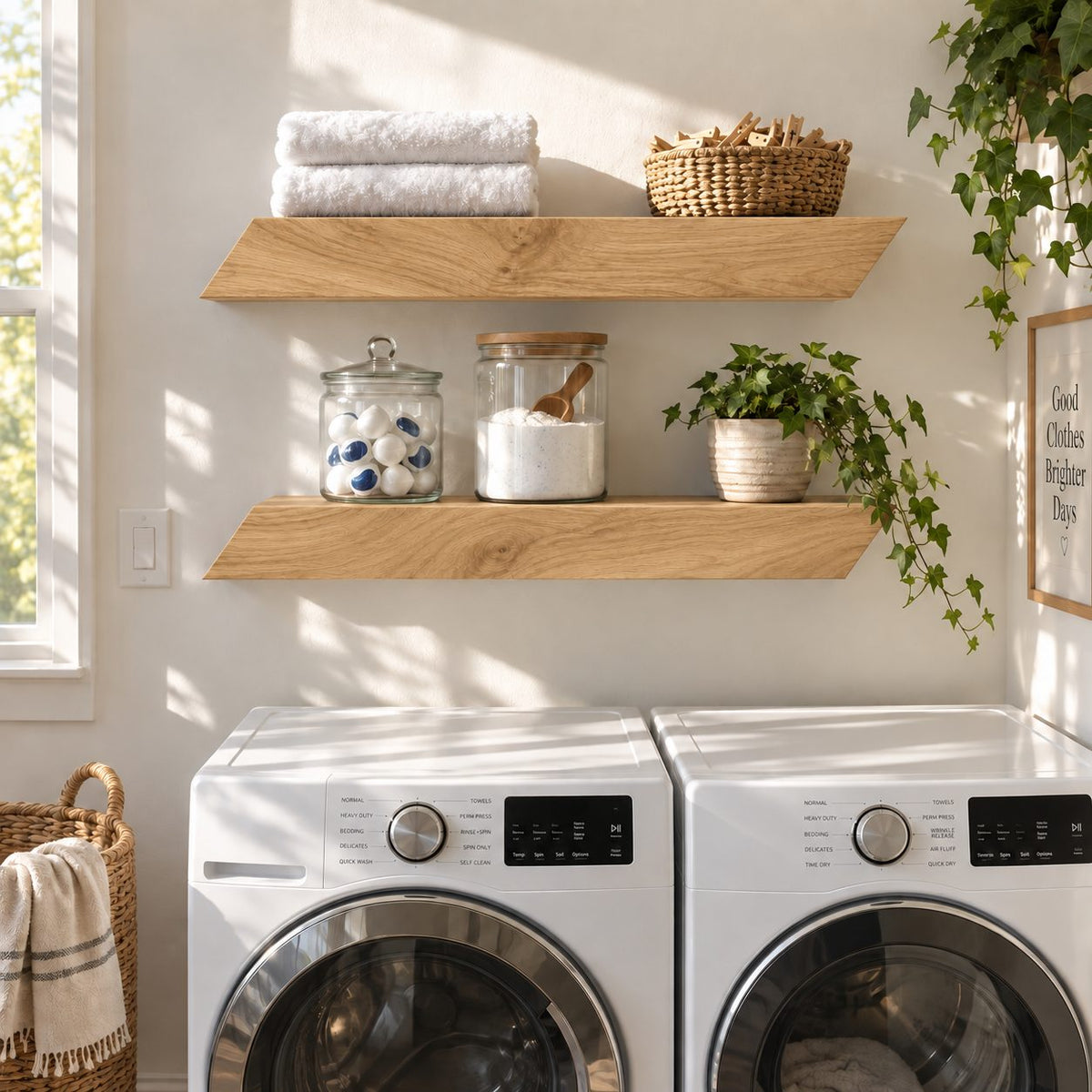 Modern Floating Shelf with Angled Ends, Thick Solid Wood Wall Shelf for Kitchen or Office