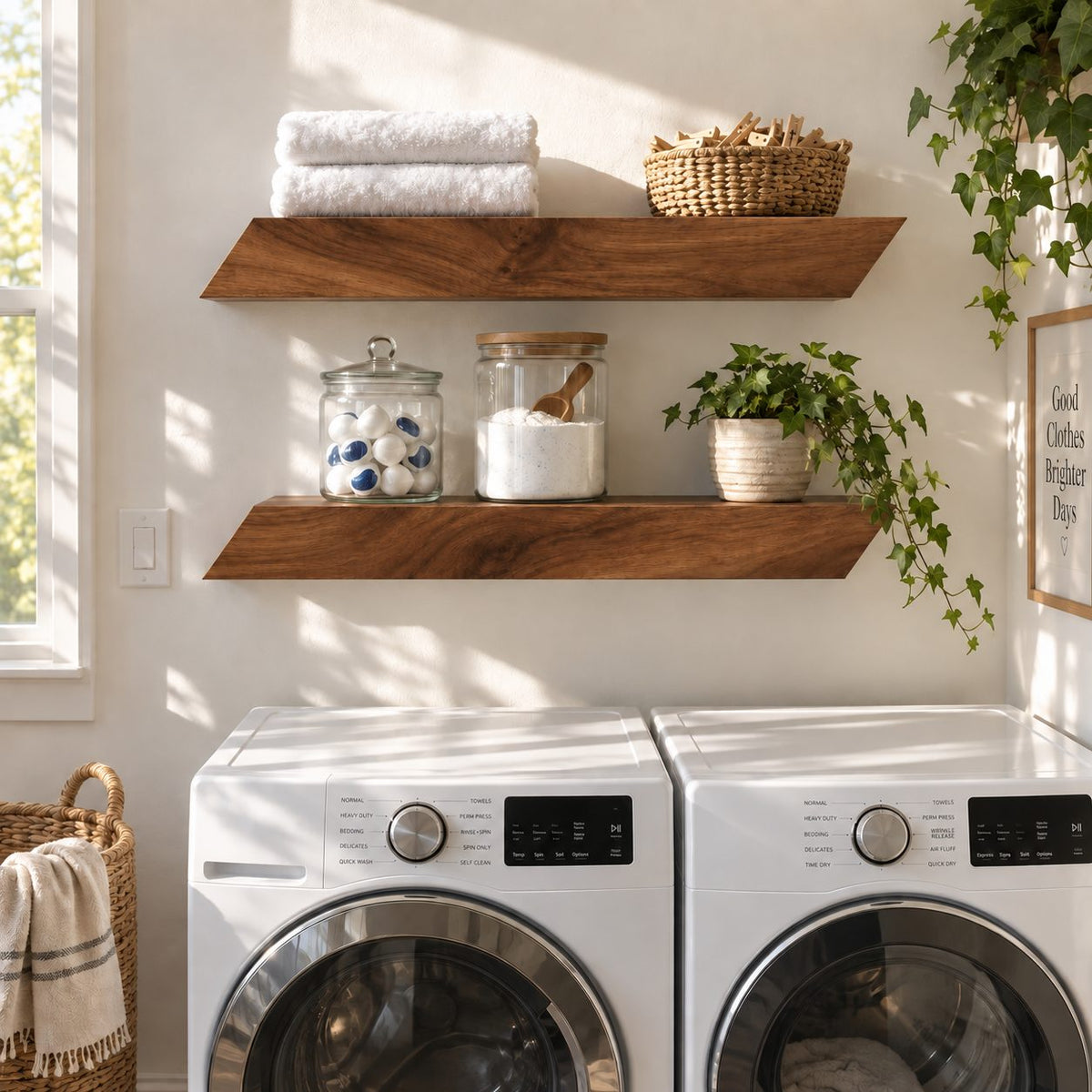 Modern Floating Shelf with Angled Ends, Thick Solid Wood Wall Shelf for Kitchen or Office