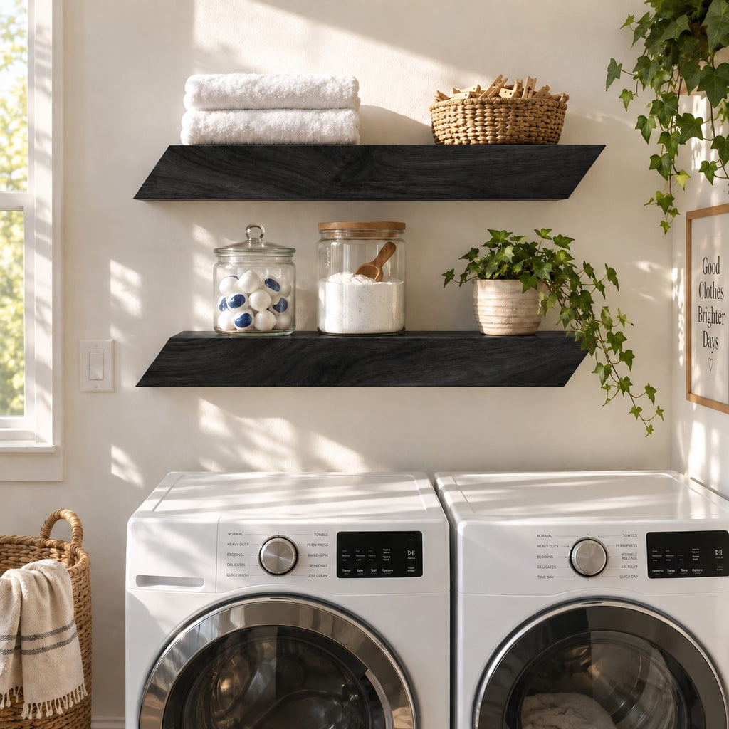 Modern Floating Shelf with Angled Ends, Thick Solid Wood Wall Shelf for Kitchen or Office