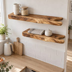Rustic Branch Floating Shelf, Live Edge Solid Wood Wall Shelf with Forked Natural End
