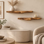 Sculptural Live Edge Wall Shelf, Carved Curved Underside Solid Wood Floating Shelf