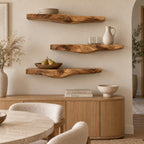 Sculptural Live Edge Wall Shelf, Carved Curved Underside Solid Wood Floating Shelf