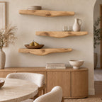 Sculptural Live Edge Wall Shelf, Carved Curved Underside Solid Wood Floating Shelf