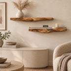 Sculptural Live Edge Wall Shelf, Carved Curved Underside Solid Wood Floating Shelf