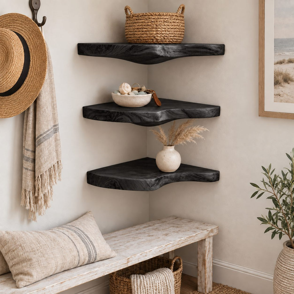 Cloud Corner Wall Shelf, Carved Solid Wood Floating Corner Shelf with Rounded Underside