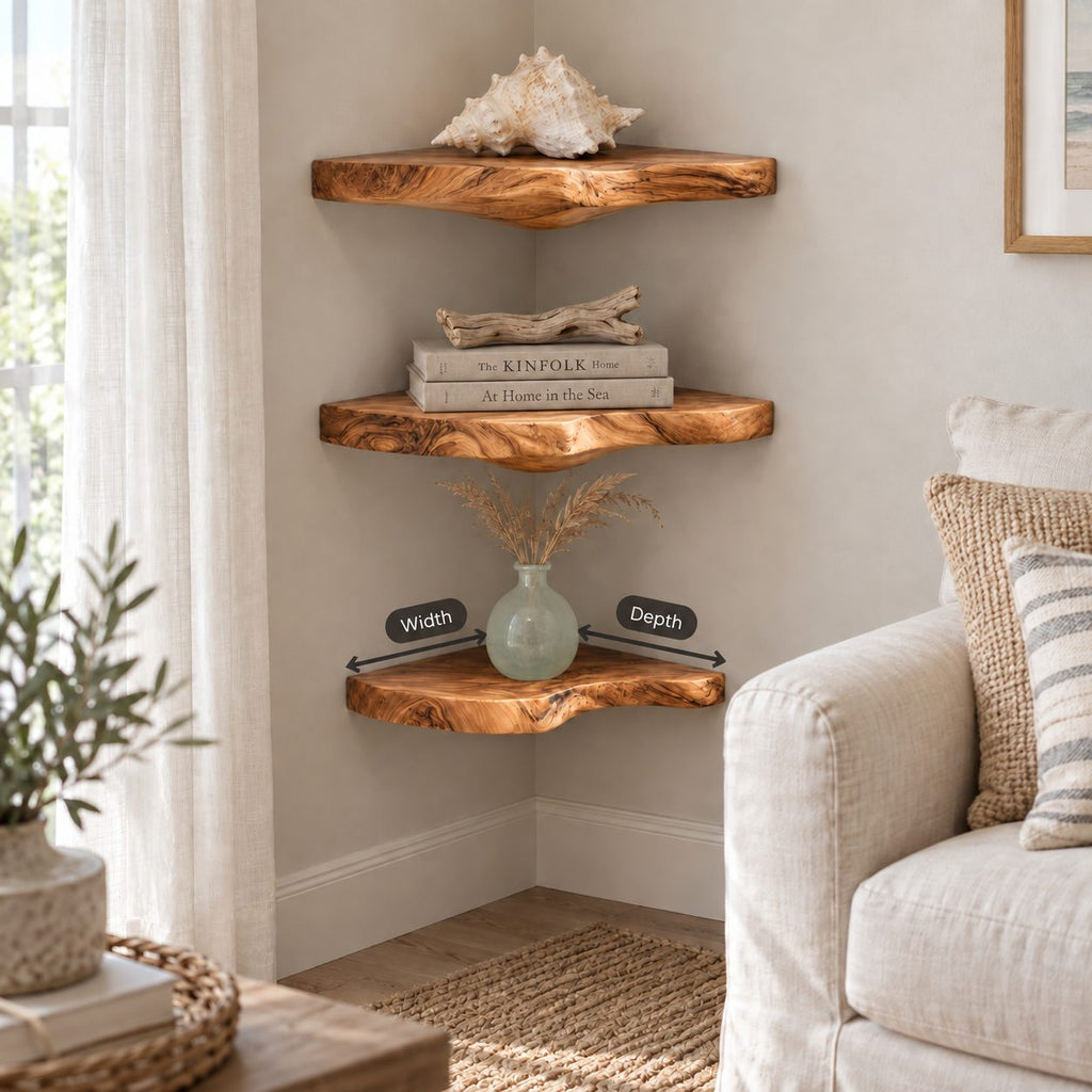 Cloud Corner Wall Shelf, Carved Solid Wood Floating Corner Shelf with Rounded Underside